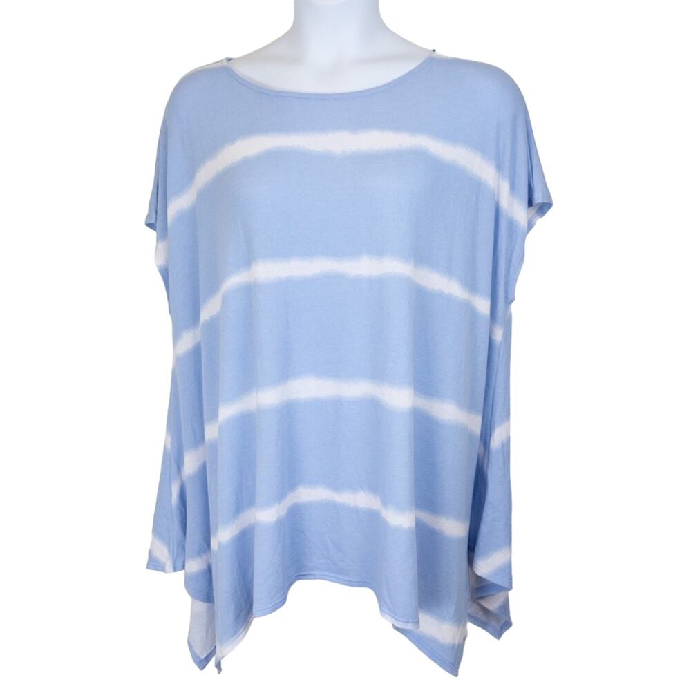 First Love Blue White Stripe Knit Tunic Swim Coverup Top, XL